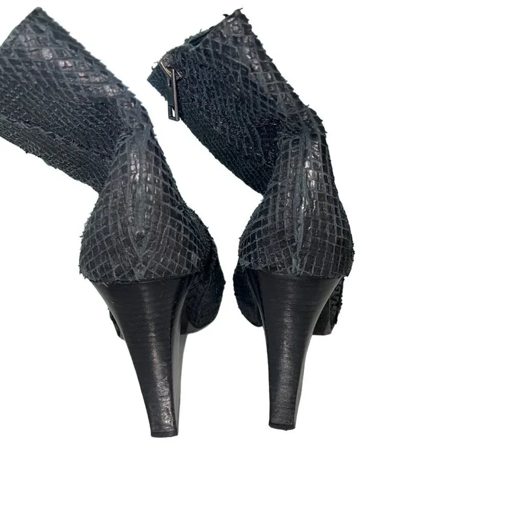 Allsaints  Womens Booties Size 38 Black Peep Toe Snake Heels Platform